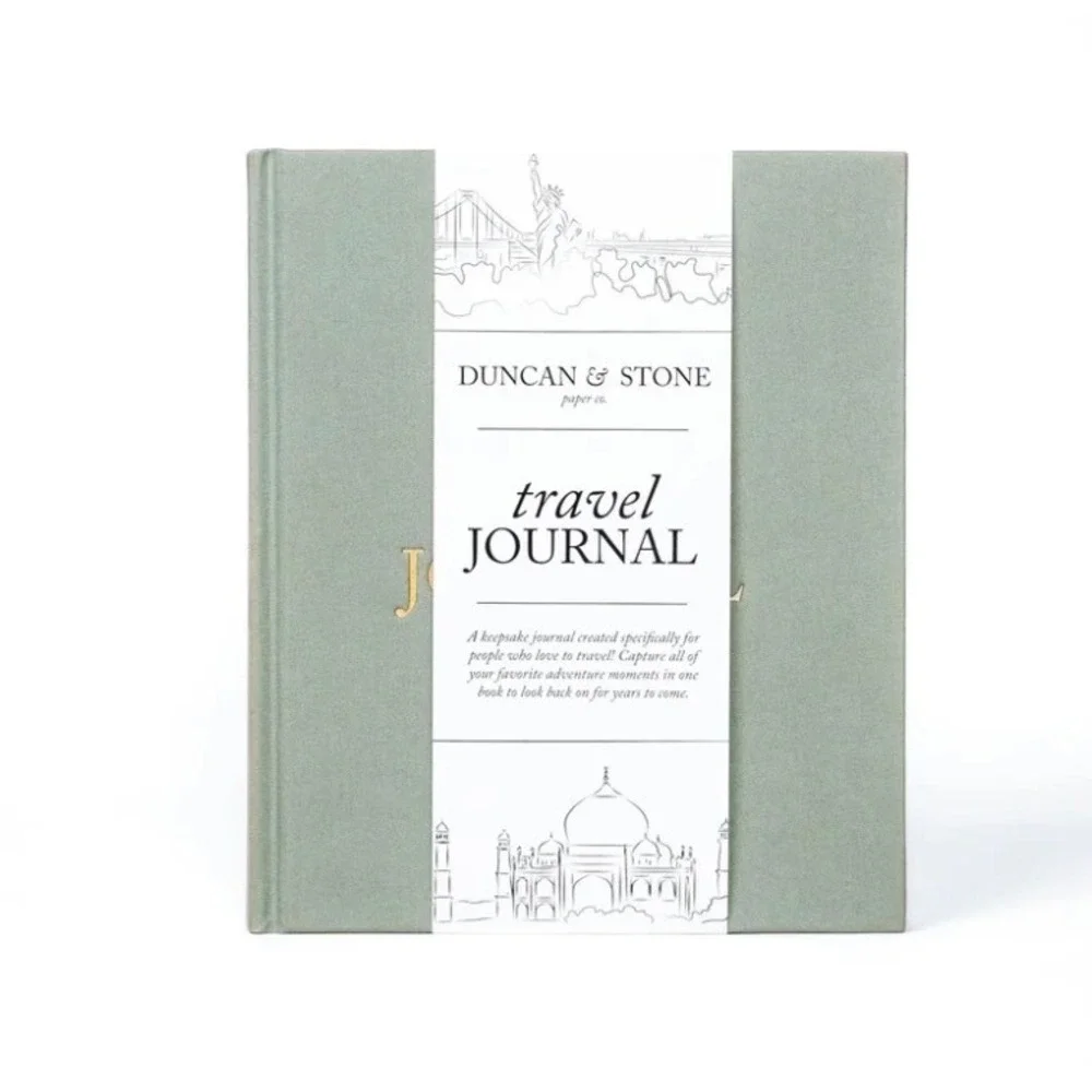 Duncan & Stone Paper Co Travel Journal Sage Green Linen Gold Foil Keepsake New‎